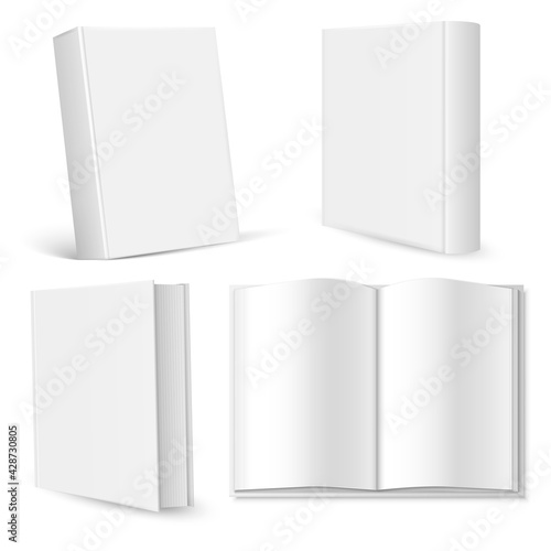 Set of blank book cover, booklet, brochure template isolated on white background. Vector illustration.