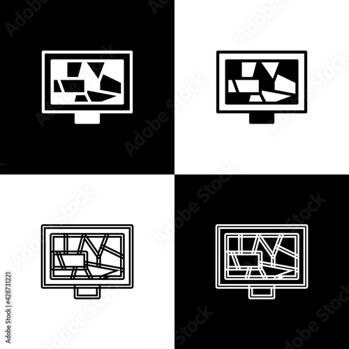 Set Picture art icon isolated on black and white background. Vector