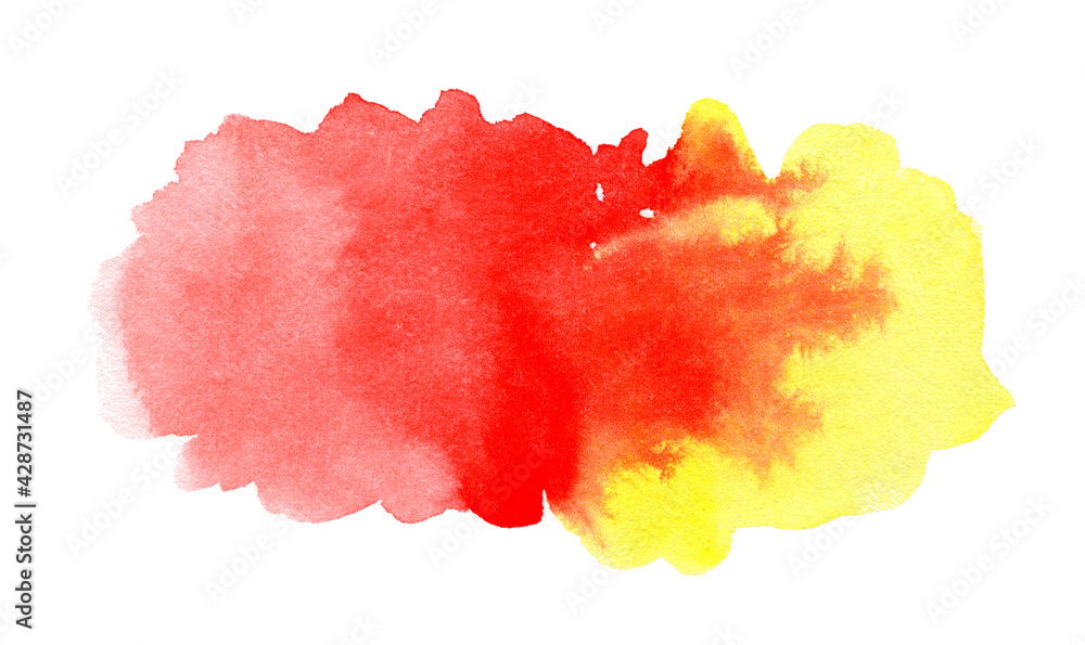 Abstract gradient red and yellow watercolor on white background.The color splashing on the paper
