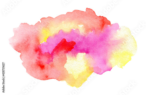 Abstract gradient pink and yellow watercolor on white background.The color splashing on the paper