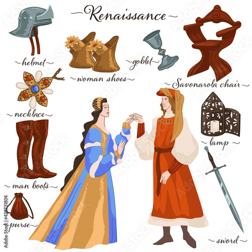 Renaissance man and woman in traditional clothes