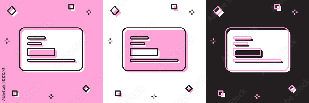Set Visiting card, business card icon isolated on pink and white, black background. Corporate identity template. Vector Set Visiting card, business card icon isolated on pink and white, black background. Corporate identity template. Vector