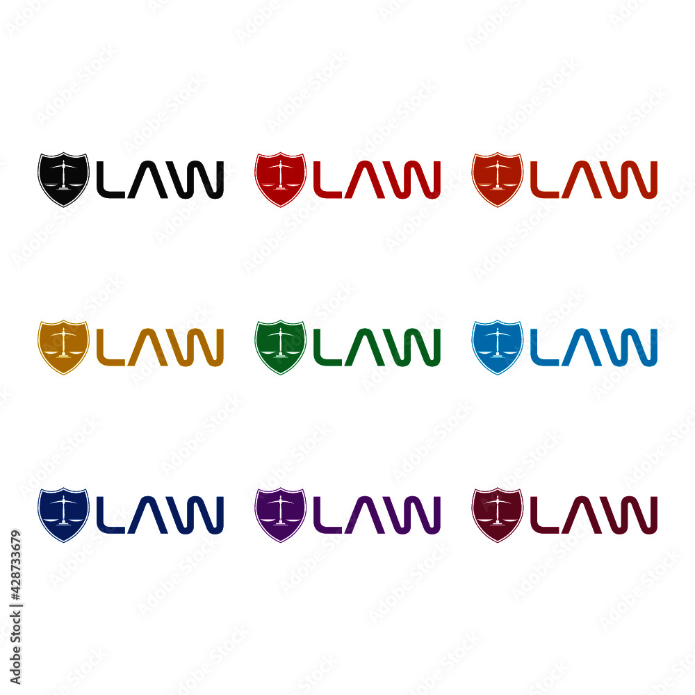 Law firm and shield Icon isolated on white background color set Law firm and shield Icon isolated on white background color set
