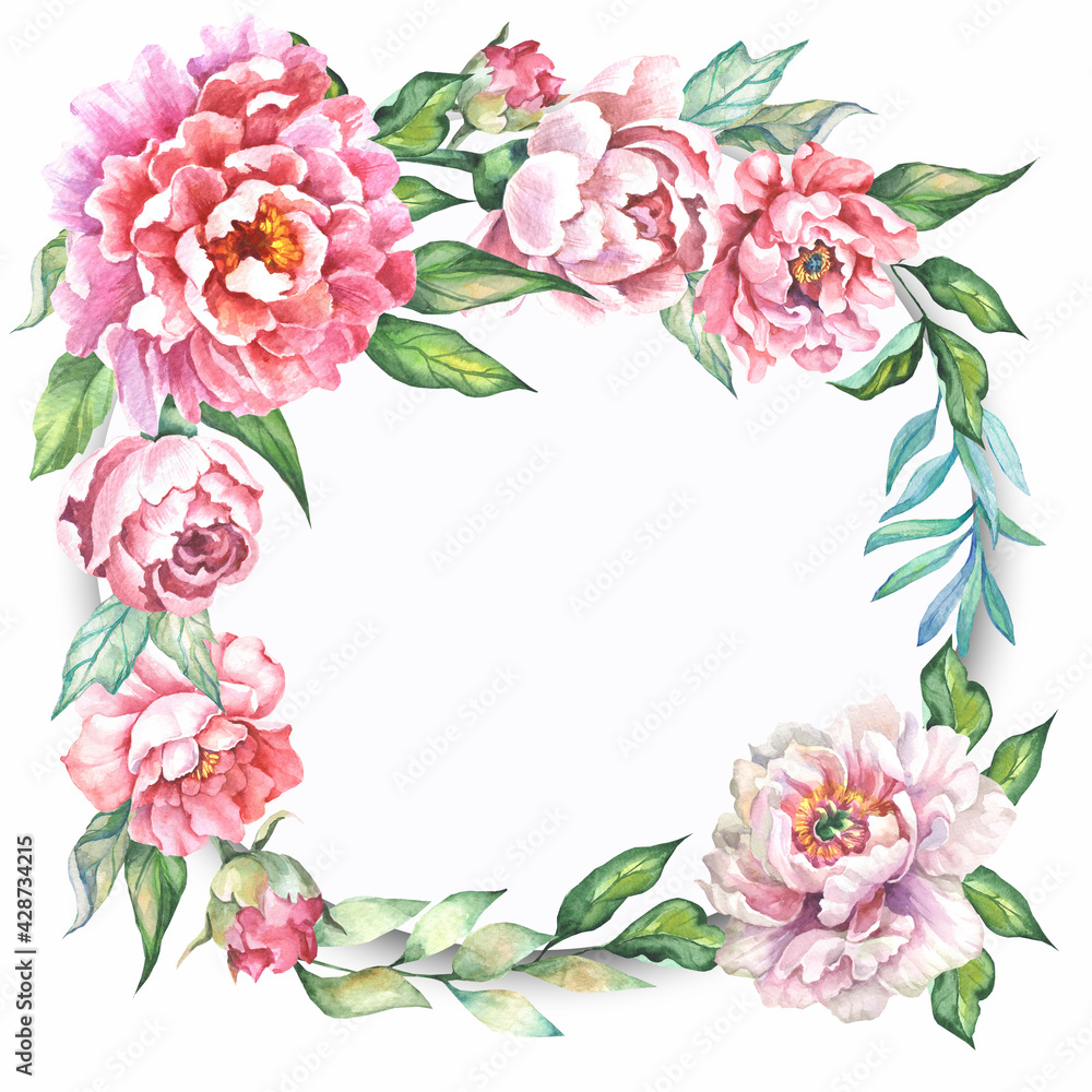 flowers frame with peonies