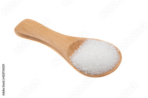 wooden spoon with sugar isolated