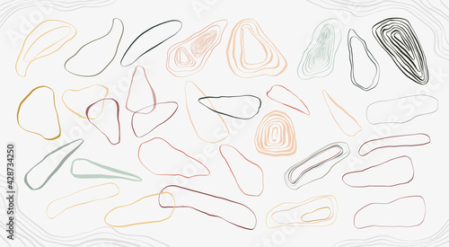 Set of abstract bionic rounded linear shapes