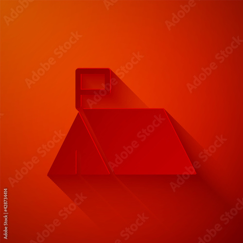Paper cut Protest camp icon isolated on red background. Protesting tent. Paper art style. Vector