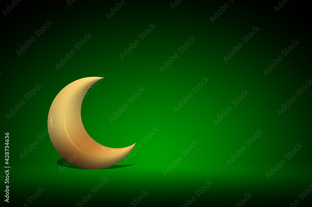 crescent moon 3d rendered with copy space background of indoor room with green theme 3d rendered