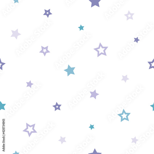 Seamless abstract pattern with little tiny stars of blue and purple colors on white background.