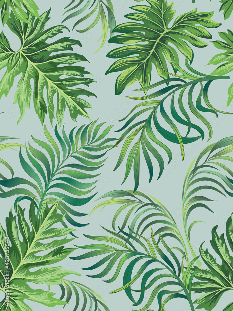 Jtropical vector pattern with leaves. Trendy summer print. Exotic seamless background. Jtropical vector pattern with leaves. Trendy summer print. Exotic seamless background.