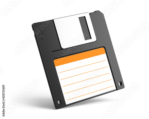 1.44 Mb 3.5 inch floppy disk isolated on white background. Floppy diskette. 3d rendering photo