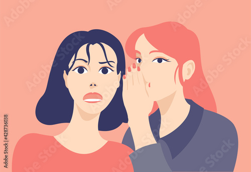 One woman is telling a secret to another woman's ear. hand drawn style vector design illustrations. 