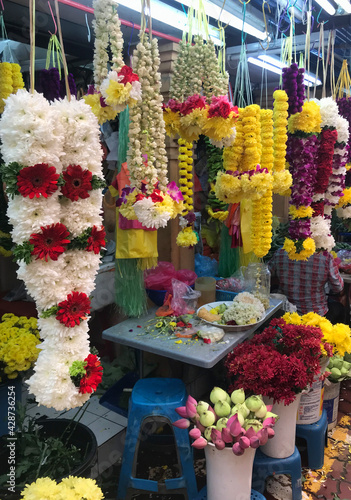 Indian flower garlands are can be made from various plants, such as jasmine, lotus, chrysanthemum, hibiscus and many more, depending on its use. photo