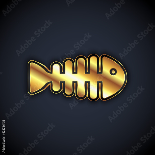 Gold Fish skeleton icon isolated on black background. Fish bone sign. Vector