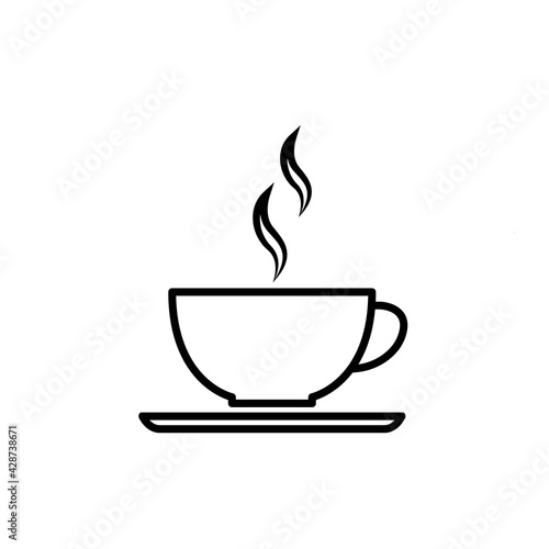Coffee or tea cup thin line icon in black. Graphic elements. Trendy flat isolated symbol, sign for: illustration, outline, logo, mobile, app, emblem, design, web, dev, site, ui, gui, ux. Vector EPS 10
