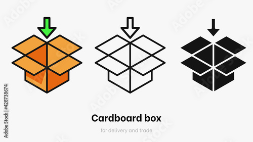 Box vector set. Flat box vector illustration set for delivery, packaging and commerce. Vector cardboard set isolated on white background. Flat cardboard illustration for logistics and business
