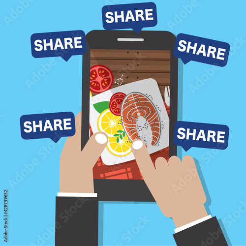 Take Pictures of Food with Your Smart Phone. Share on Social Media Is the Lifestyle of the New Generation Vector Illustration