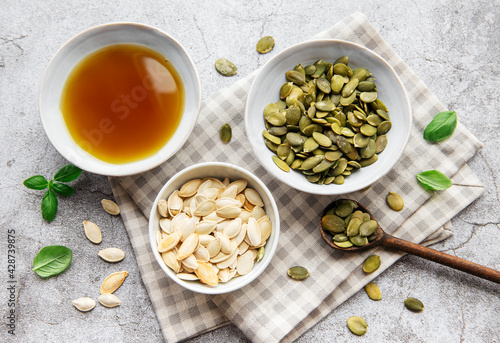 Bowl with pumpkin seed oil