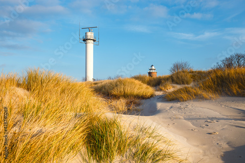 Dunes on the coast of the Baltic Sea in Kolobrzeg, Poland.