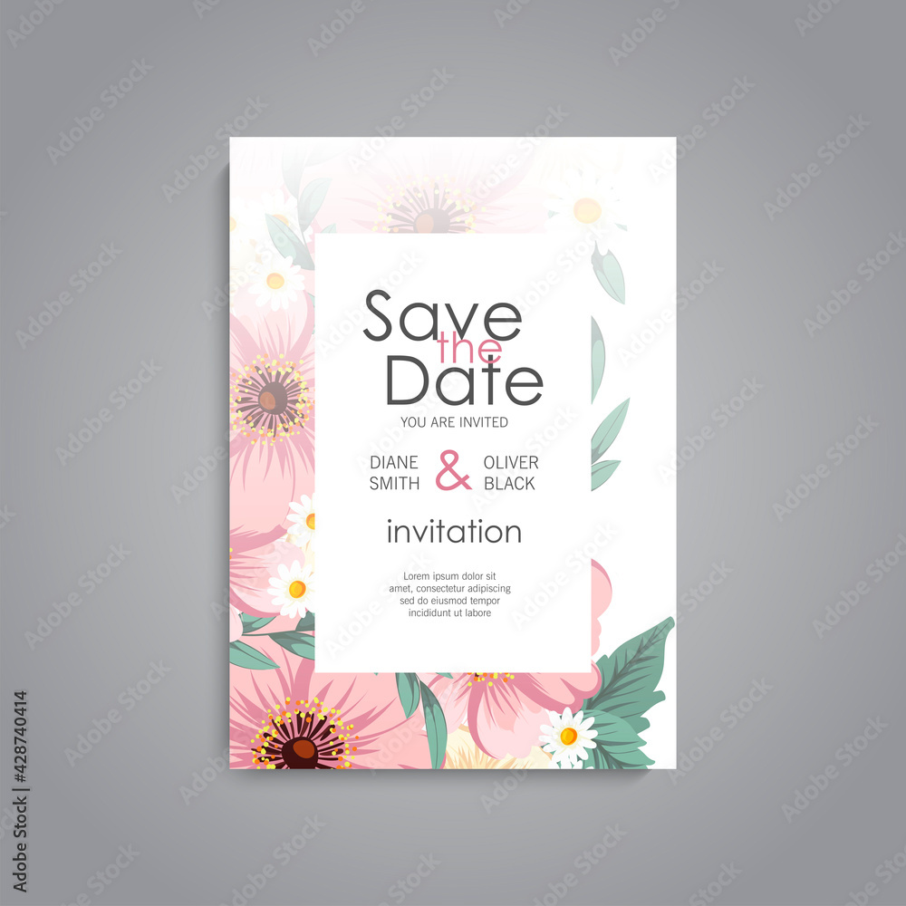 Floral wedding template - pink floral card
