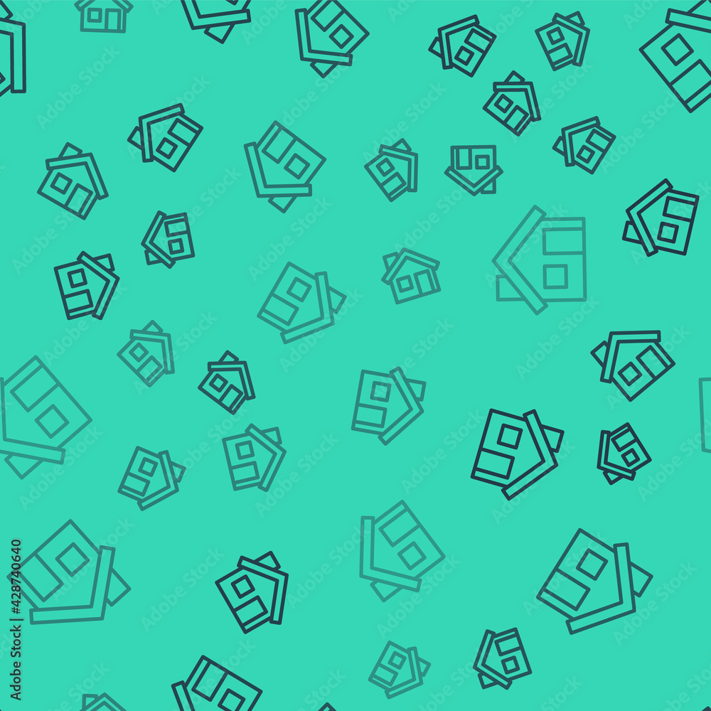 Black line House icon isolated seamless pattern on green background. Home symbol. Vector Black line House icon isolated seamless pattern on green background. Home symbol. Vector