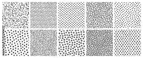 Set of hand drawn textured seamless patterns. Simple textures for background. Vector illustration.