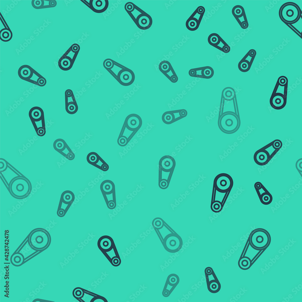 Black line Timing belt kit icon isolated seamless pattern on green background. Vector Black line Timing belt kit icon isolated seamless pattern on green background. Vector