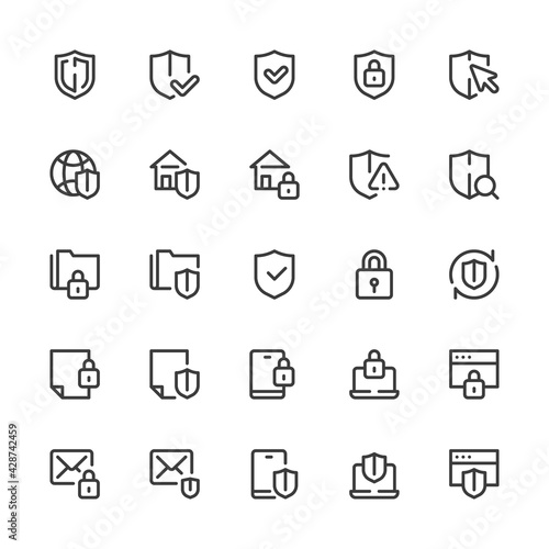 Simple Interface Icons Related to Security. Protection, Safety, Defense. Editable Stroke. 32x32 Pixel Perfect.