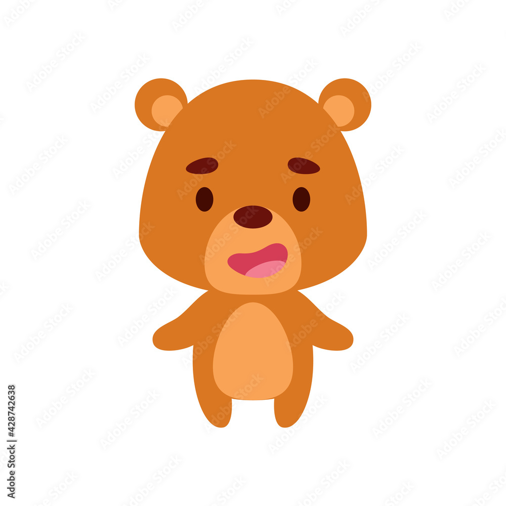 Cute little bear on white background. Cartoon animal character for kids cards, baby shower, birthday invitation, house interior. Bright colored childish vector illustration. Cute little bear on white background. Cartoon animal character for kids cards, baby shower, birthday invitation, house interior. Bright colored childish vector illustration.