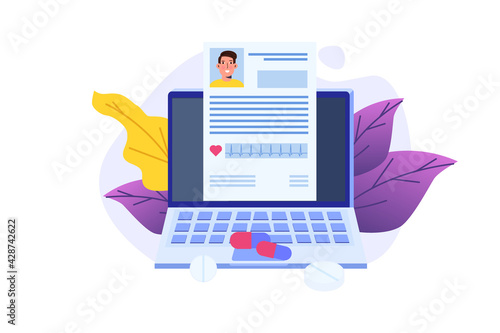 Electronic health record concept. Online healthy electronic check list. Vector illustration.