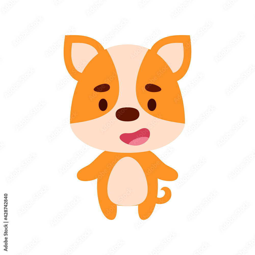 Cute little corgi dog on white background. Cartoon animal character for kids cards, baby shower, birthday invitation, house interior. Bright colored childish vector illustration. Cute little corgi dog on white background. Cartoon animal character for kids cards, baby shower, birthday invitation, house interior. Bright colored childish vector illustration.