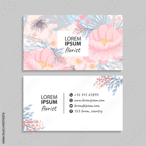 Flower business cards pink flowers