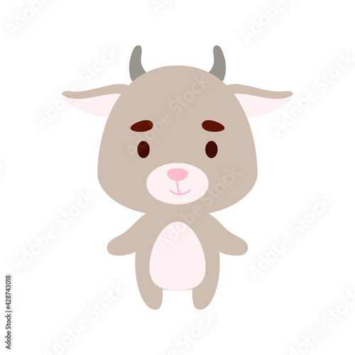 Cute little goat on white background. Cartoon animal character for kids cards  baby shower  birthday invitation  house interior. Bright colored childish vector illustration.