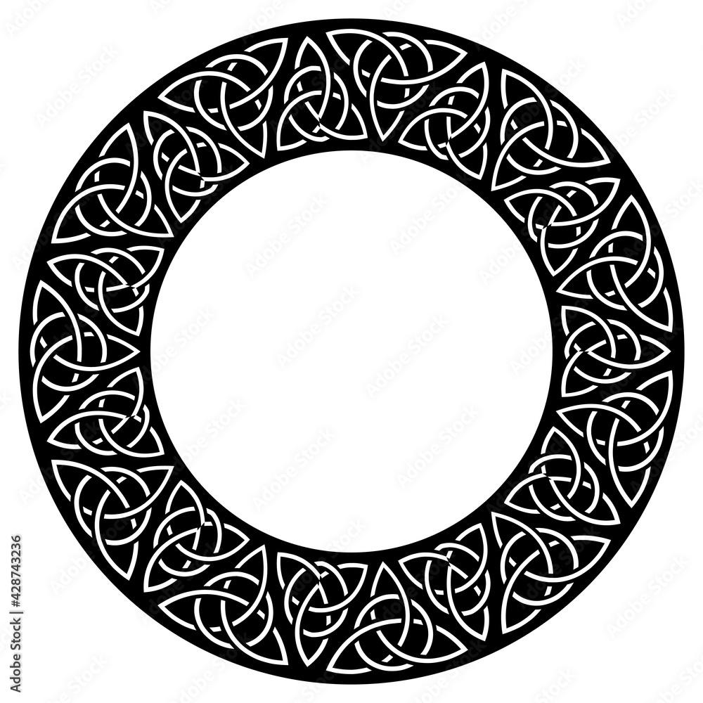 Circular decorative border with celtic pattern. Black and white ...