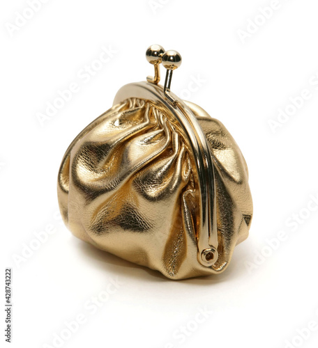 Quadro su tela Gold purse isolated on a white background.