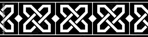 Black and white borderpattern in medieval celtic style with traditional braided knots.Seamless repeat ornament for frame border. Vector illustration.
