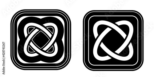 Celtic knot emblems. Square icons, traditional celtic ornament, black and white geometric design. Vector illustration