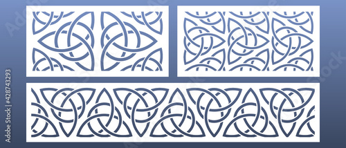 CNC laser cutpanels with abstract geometric pattern.  Ornament with celtic  knts and motives. Room screens, wall art, card background. Vector illustration