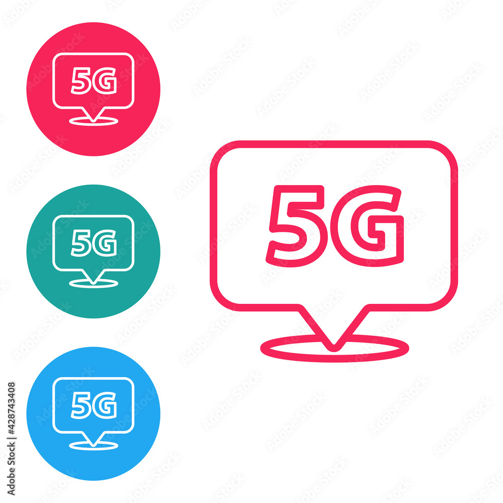 Red line Location 5G new wireless internet wifi connection icon isolated on white background. Global network high speed connection data rate technology. Set icons in circle buttons. Vector Red line Location 5G new wireless internet wifi connection icon isolated on white background. Global network high speed connection data rate technology. Set icons in circle buttons. Vector