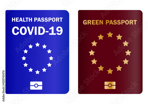 Vaccinated health passport. Travel immune document. Checking immunization against diseases and the concept of introducing a vaccination passport or immunity. Control Covid-19 in European Union