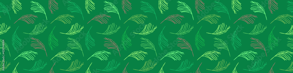 Floral background with palm leaves ornament. Green leaf pattern seamless. Vector seamless pattern design. Floral graphics concept for tropical spa, beauty studio banner, botanical textile backdrop.