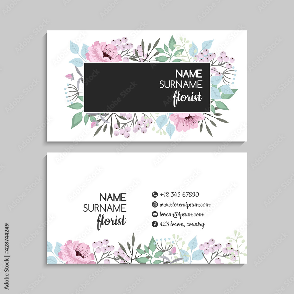 Flower business cards pink flowers