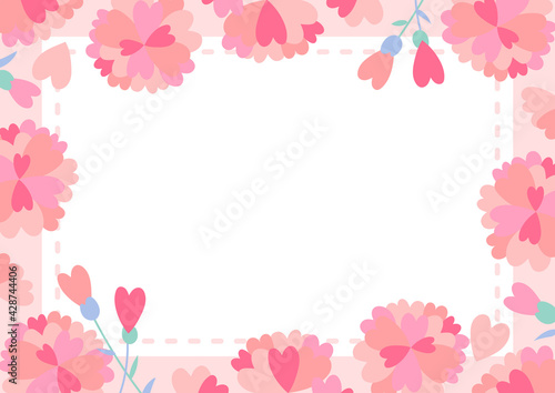 ハート型の花のイラストのパステルウェディングフレーム © Kimama