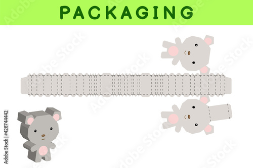 Party favor box die cut mouse design for sweets, candies, small presents, bakery. Package template, great design for any purposes, birthdays, baby showers, pinata. Vector stock illustration.