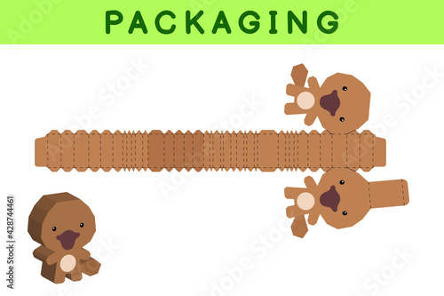 Party favor box die cut platypus design for sweets, candies, small presents, bakery. Package template, great design for any purposes, birthdays, baby showers, pinata. Vector stock illustration.
