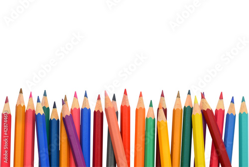 Colorful crayons border or frame isolated on white