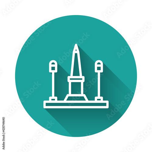 White line Place De La Concorde in Paris, France icon isolated with long shadow. Green circle button. Vector