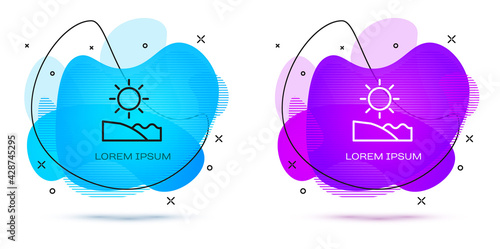 Line Beach icon isolated on white background. Tropical beach landscape. Good sunny day. Abstract banner with liquid shapes. Vector