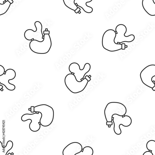 Grey line Spanish wineskin icon isolated seamless pattern on white background. Vector