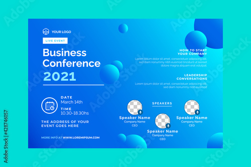 Invitation web banner to the online conference. Business webinar invitation design. Announcement poster concept. Modern abstract White background with place for photos